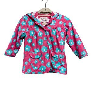 HATLEY Floral Raincoat Girls 5 5T Pink Striped Terry Lined Rain Jacket Girl VGUC